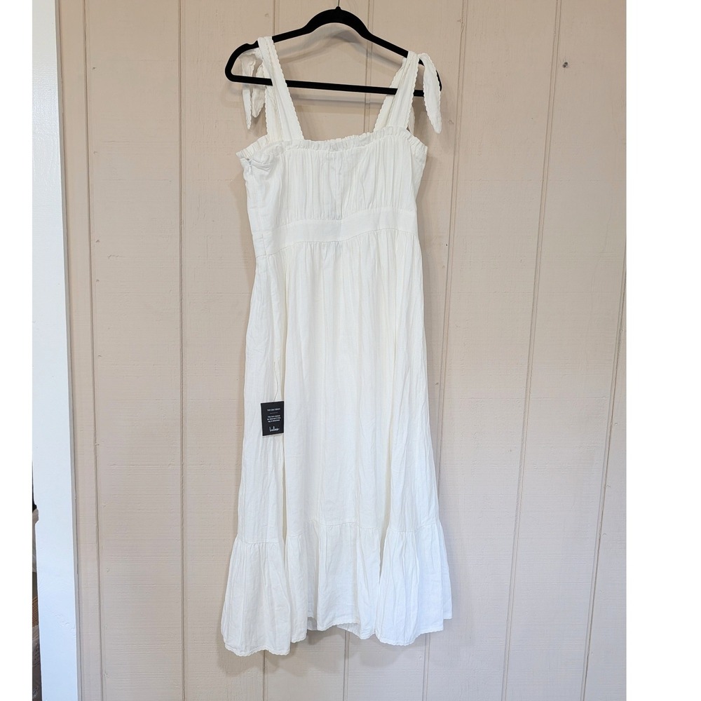 Lulus Flirting in Florence White Striped Tie-Strap Midi Dress L NWT Coquette - Picture 5 of 12